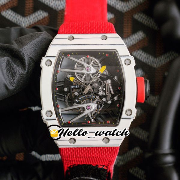 

version new white tpt carbon fiber case rm27-02 skeleton dial miyota automatic mens watch red nylon strap sport watches rmhl hello_watch, Slivery;brown