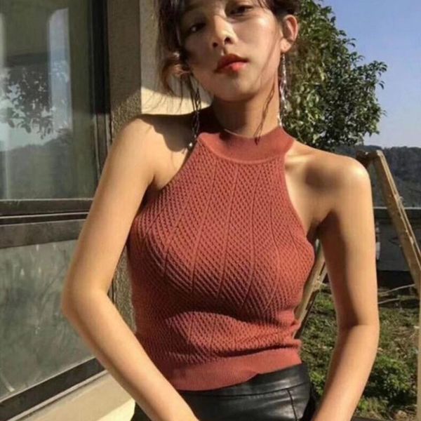 

backless off shoulder #7.24 women 2020 summer shirts casual vest sleeveless knitting fashion women o-neck blouse solid jsnwd