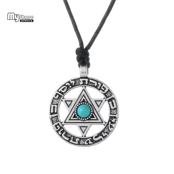 

pendant necklaces my shape ethnic tetragrammaton choker hebrew religious statement necklace men star of david crystal for women, Silver