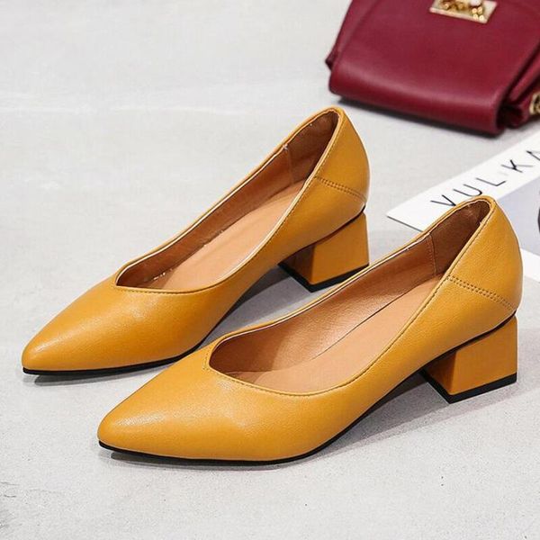 

fashion thick high heels shoes women pumps pointed toe work shoes high heels spring women heel zapatos de mujer, Black