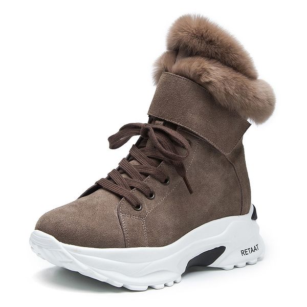 

swyivy cow suede snow boots women winter shoes rabbit fur warm ankle boots for women shoes lace up high heel booties solid 201031, Black