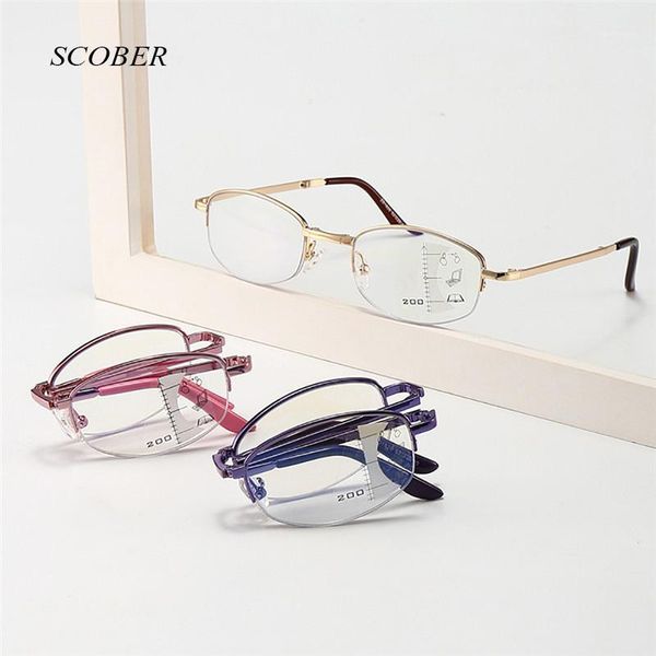 

2020 new progressive multifocal folding reading glasses men smart zoom reading glasses women far near sight anti-blue with case1, White;black