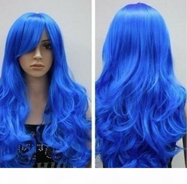 

gt;>>new fashion beautiful long blue wavy women's cosplay synthetic hair wig, Black;brown