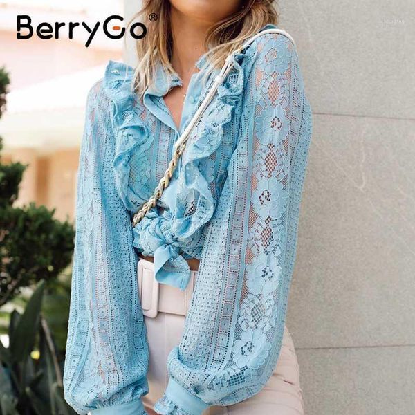 

berrygo stand collar lace women blouse shirt long sleeve hollow out ruffle female blouse high street style ladies shirt1, White