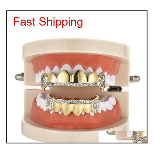 

new metal hip hop rows cz stones braces and bottom teeth bling teeth set halloween party jewelry body jewelry qylrij mj_fashion, Silver