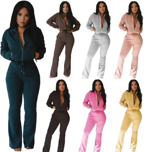 

sweat suits women women's fashion long sleeve slim zipper sports casual pure color suit 2-piece set simple and stylish warm f41, Gray