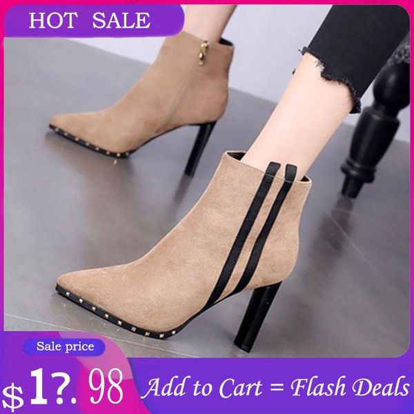 

natascha women pumps 2020 new winter british ankle boots with fleece martin skinny woollen boots thin heels short plush, Black