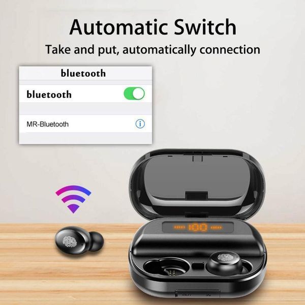 

mini portable wireless bluetooth 5.0 earphone led display stereo 4000mah power bank earbuds bilateral call headphone1