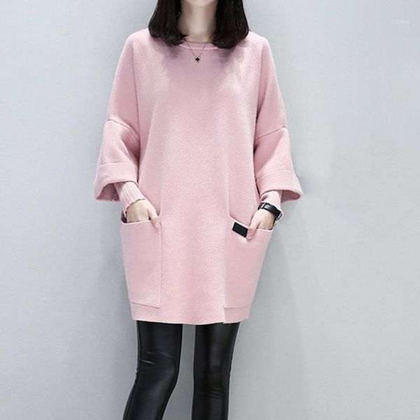

women pocket loose solid sweatshirt o neck long sleeves autumn winter plus size ks-shipping1, Black