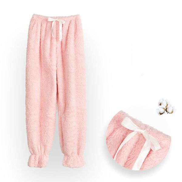 

women sleep bottoms winter full length pajama pants coral velvet soft warm homewear plus velvet thickening loose sleepwear pants, Black;red
