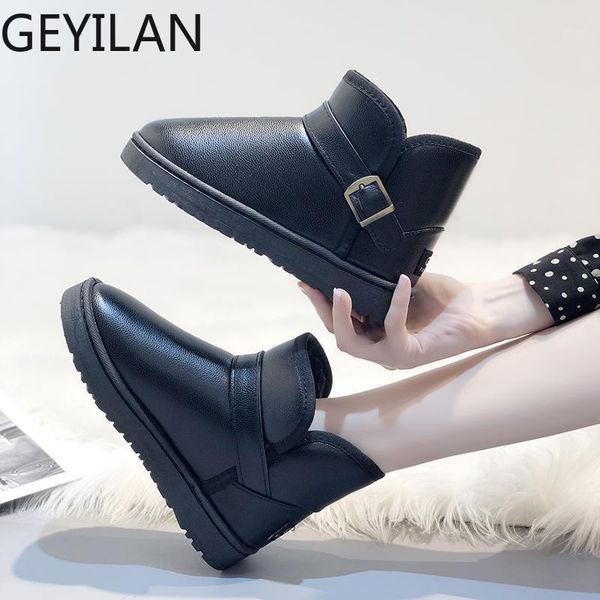 

boots 2021 warm botas mujer women's fashion rain pu ankle waterproof flat heel round head shoes leather keep u11-741, Black