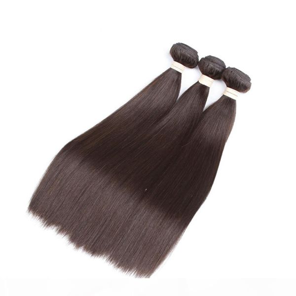 

elibess har-pre-colored #2 dark brown human hair weave 100g pcs 3bundles straight no tangle non remy hair bundle 12-26inch, Black