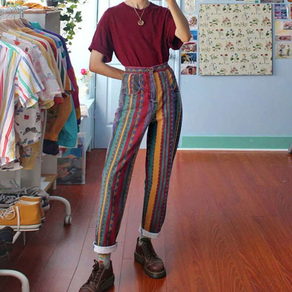 

color women's fashion multi 2020 new stripe casual pants for women, Black;gray