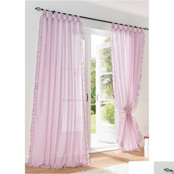 

1pair of sheer curtain 2pcs beautiful ruffles white pink yellow colors window curtains,table hoo qylltu xhhair