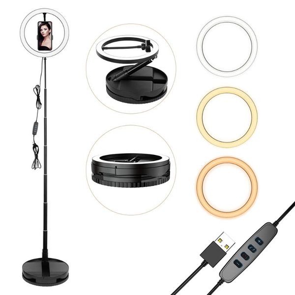

flash heads adjustable ring light selfie led lights phone 10inc lamp pography for makeup youtube live studio with holder stand