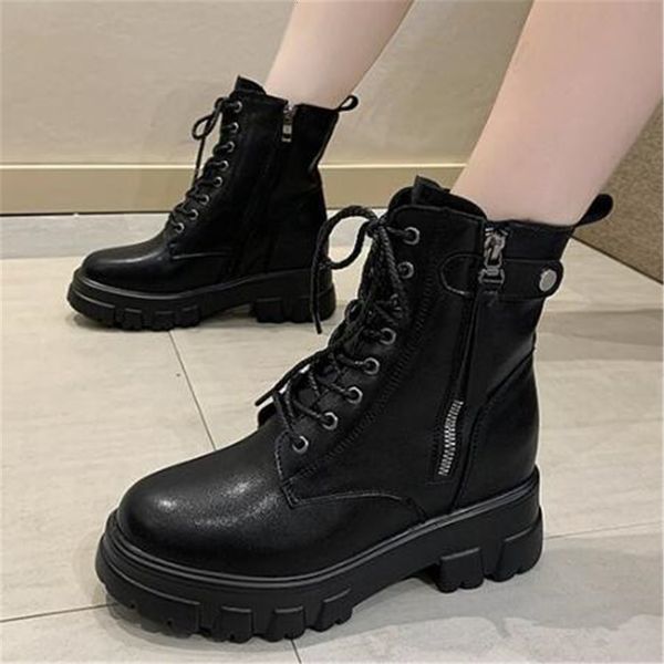 

women 2021 new fall inferior high wholesale shoes warm winter leather increased military boots 0lgb, Black