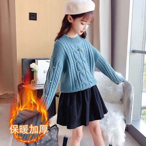 

winter autumn cloth and children's nail bead sweater 2020 new thickened t-shirt girls' foreign sle bottom coat, Blue