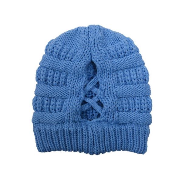 

women knitted caps criss cross ponytail beanie winter warm outdoor woolen hat ski skull jllssf bde_jewelry, Blue;gray