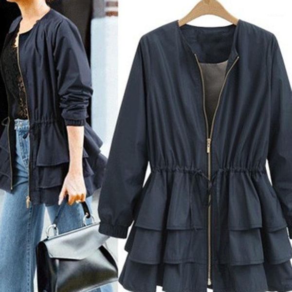 

women's jackets stylish bar autumn zipper fashion tide long sleeve patchwork cascading ruffles loose big size woman waterproof coat1, Black;brown