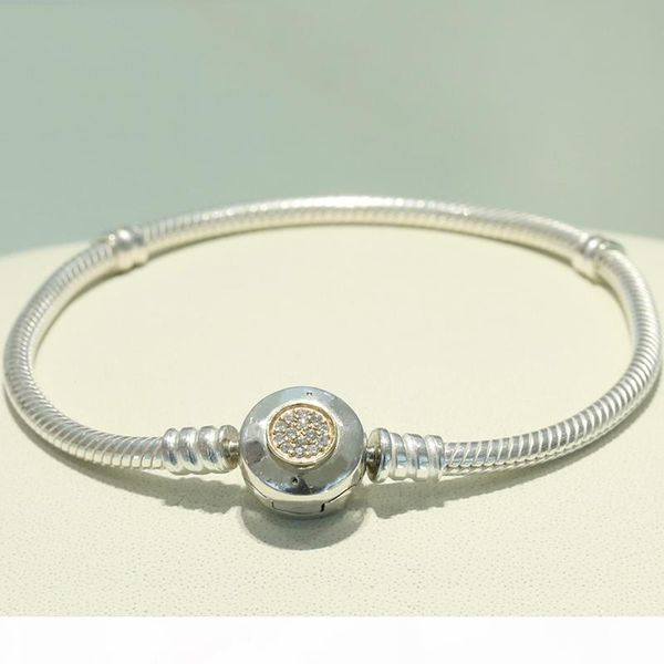 

classic design 925 sterling silver 3mm snake chain bracelet fit pandora charm beads silver jewelry diy making for men and women, Golden;silver