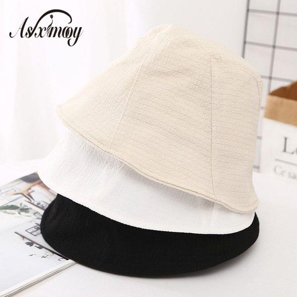 

wide brim hats fashion panama harajuku summer sun women retro plain bucket hat bob femme fisherman caps basin chapeau 2021 gorras, Blue;gray
