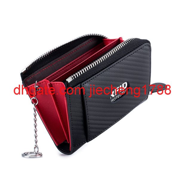 

business card bag leather carbon fiber japanese zipper business men's card zero wallet rfid, Red;black