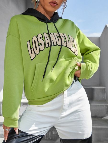 

drop shoulder letter embroidered hoodie a43l#, White;black