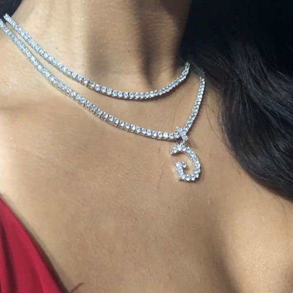 

5mm zircon tennis letter necklaces hip hop jewelry tennis chains necklace jewelry initial necklace letter necklace for men/women t200821, Silver