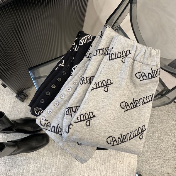 

letter printing thickened leisure sports pants women's high waist loose thin split guard pants knitted pants wide leg, White;black