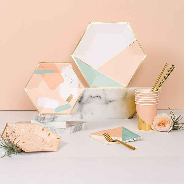 

5ffba new pink hexagonal tablewaretablewarecake dessert party tableware picnic disposable new pink hexagonal disposable fruit tablewaretable