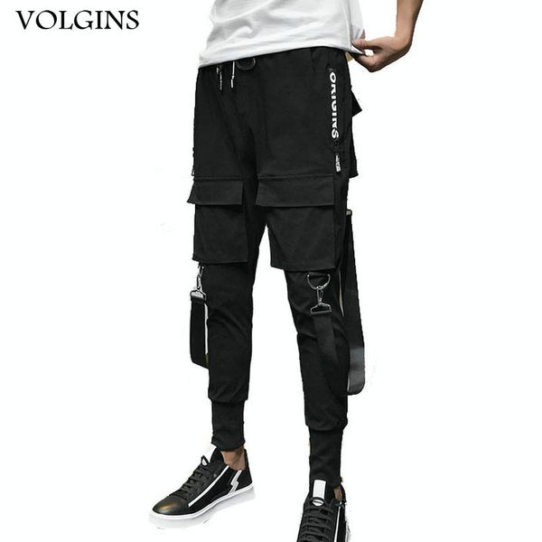 

streetwear men ribbons color block black pocket cargo 2020 harem joggers harajuku sweatpant hip hop trousers casual pants