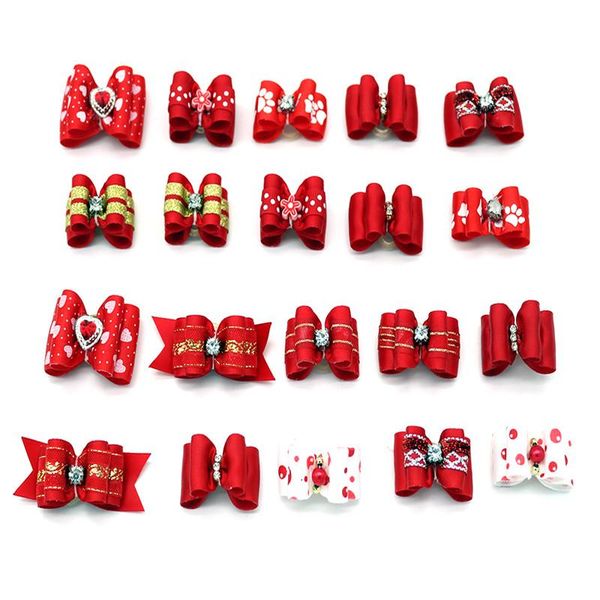 

dog apparel 10pcs/lot hand-made small hair bows rubber band cat clips boutique valentine's day pet grooming accessories product