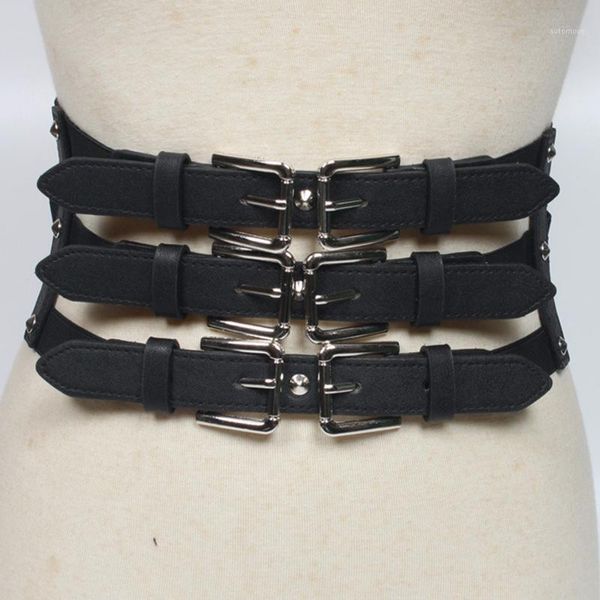 

2020 women punk chain fashion belt adjustable black pu leather women belt eyelet female waistband jeans belts buckle1, Black;brown