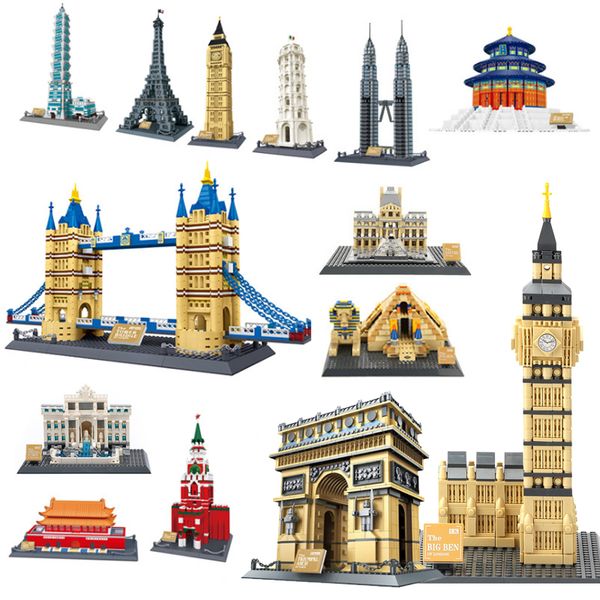 

world's famous architecture urban street view louvre pyramid big ben of london building blocks construction bricks kids toy gift 1008