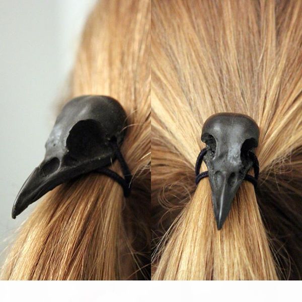

punk gothic metal crow skull hairband pony tail holder elastic hair rope tie headwear women's accessories, Black;brown