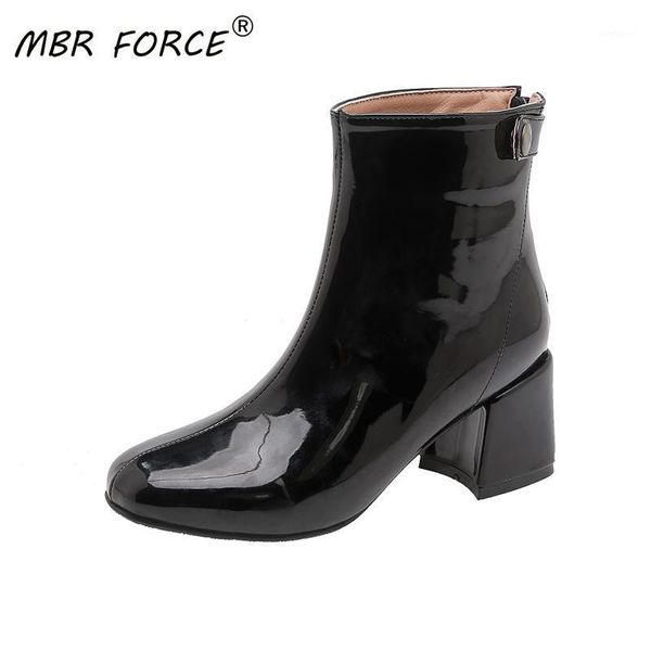 

mbr force new arrivals soft patent leather ankle boots women comfortable boots for ladies spring autumn women shoes size 34-431, Black