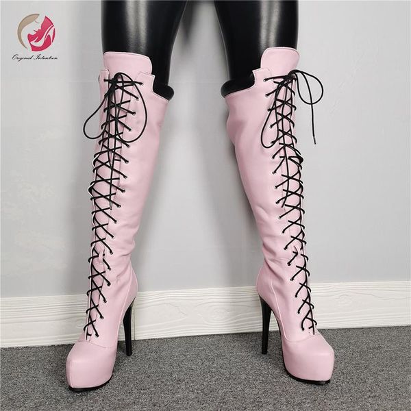 

оригинал намерение новая стильная леди крест связала розового колено high boots женщина тонкой высокие каблуки платформа сапоги элегантного, Black