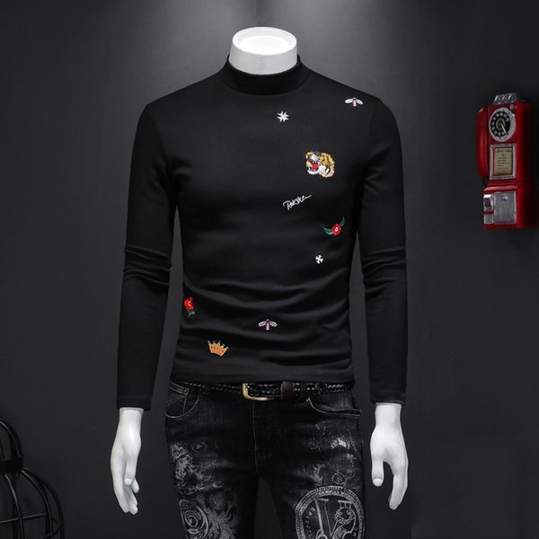 

mens sweaters fashion slim sweaters long-sleeved sweater plus velvet thick autumn and winter warm sweater, White;black