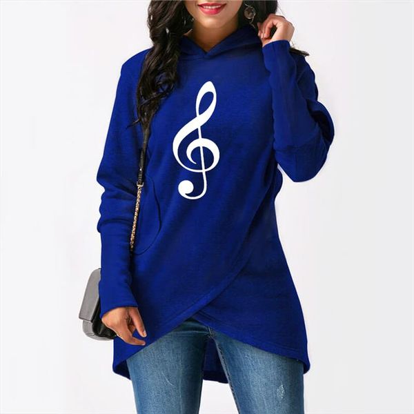 

musical note pattern print hoodies women irregular sweatshirts femmes student musicer gift autumn sweet long sleeve autumn, Black