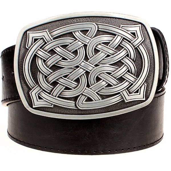 

fashion element women's leather belt weave stripe pattern casual belt celtic knot style jeans strap metal big buckle belt y200520, Black;brown