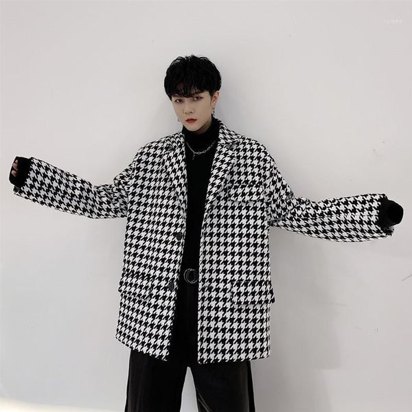 

plus size oversized lapel v-neck blazer pocket loose jacket streetwear fashion japanese woman men coat windbreaker casual plaid1, Black;brown