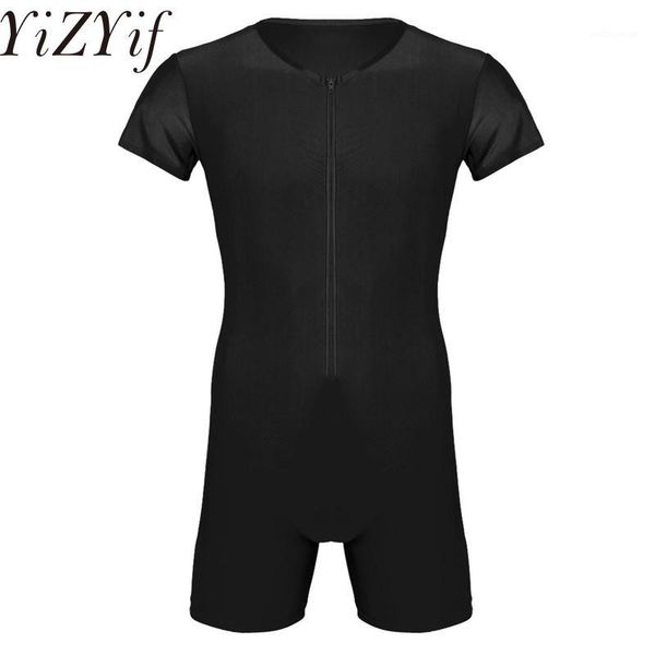 

yizyif mens wetlook one-piece spandex singlet boxer tight undershirt leotard bodysuit fetish underwear zentai suit1, Black