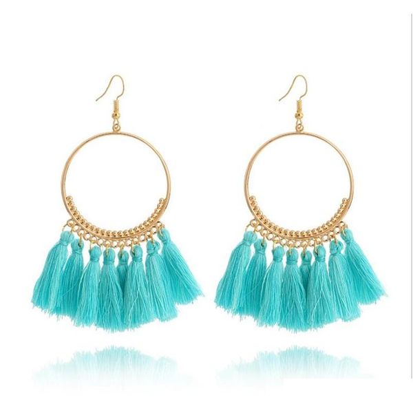 

fashion bohemian statement big tassel loop earrings red yellow green silk fabric drop dangle earrings for women jew sqcwdh homes2007, Silver