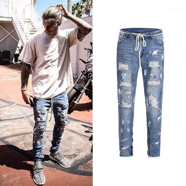 

men's jeans men's 2022 arrivals fashion mens denim pants jogger damage splash-ink stretch distressed ripped skinny casual1, Blue