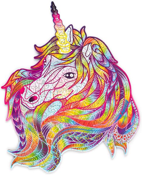 

wood trick sparkly unicorn wooden jigsaw puzzle for adults and kids - 14x12 in - animal unique shaped jigsaw puzzle pieces - premium quality