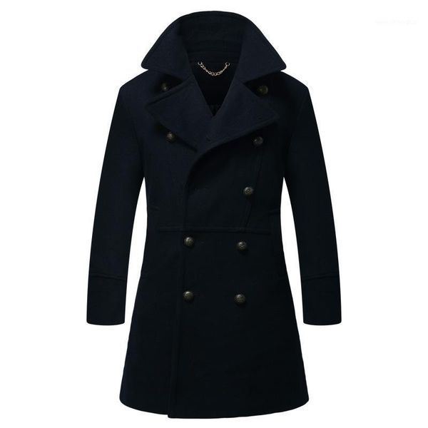 

men's wool & blends mens stand collar winter coat fashion male long trench double breasted man peacoat men's woolen overcoat1, Black