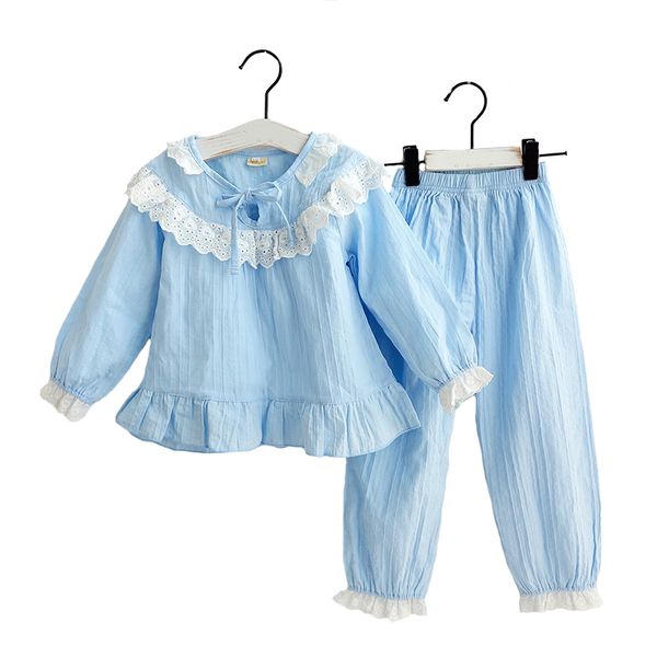 

brand children's pajama set girls pajama 100% cotton sleepwear suit long sleeve home clothing for kids pyjamas 3-10y c1019, Blue;red