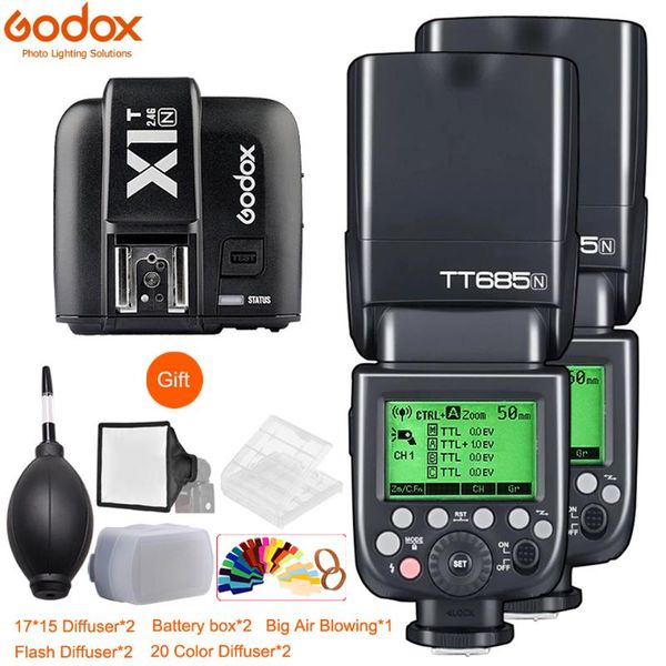 

godox 2x685685c685n685s685f685o 1/8000sl flash speedlite + x1t trigger for fuji