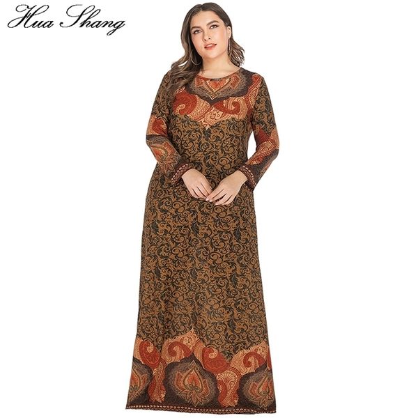 

winter women long sleeve dress plus size golden retro printing vintage dress loose oversized ladies tunic maxi long dresses lj201209, White;black