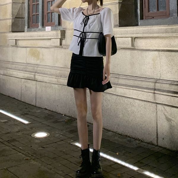 

two piece coat short sleeve with contrast bandage and hip wrap skirt two piece coat short sleeve with contrast bandage and hip wrap, Gray